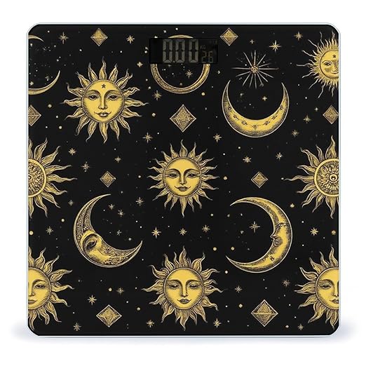 Men's Smart Scale for Body Weight Digital Bathroom Weighing Scale Automatic Switch Energy Saving Scale Sun Moon Star Gold Black