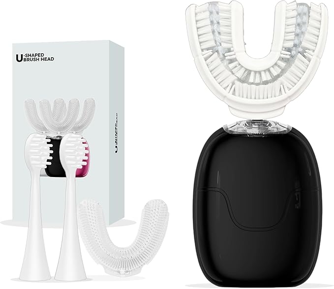 U Shaped Electric Toothbrush for Adults Rechargeable Electric Toothbrush with 360° U Brush Nylon Bristles 3 Brushing Modes IPX7 Waterproof Home &amp Travel Use