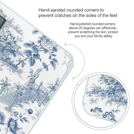 Japenese Style Blue Chinoiserie Landscape Painting Smart Square Scale with Digital Display for Bathroom Scale