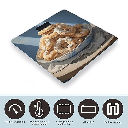 Pretzel Dough Pictures Scale for Body Weight Anti-Slip Tempered Glass Digital Bathroom Scales Clear LCD Display Weighing Scale Safe Rounded Corners Smart Scales