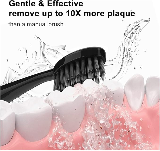 10 Replacement Brush Heads for Burst Pro Electric toothbrushes Soft Charcoal bristles with dust caps(10pcs Black)