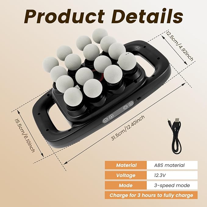 16 Heads Massage Gun Set Electric Muscle Massager with 3 Modes 30 Intensities Noise reduction shockproof noise absorption Percussion Massager for Deep Tissue Back Shoulders Legs Pain Relief