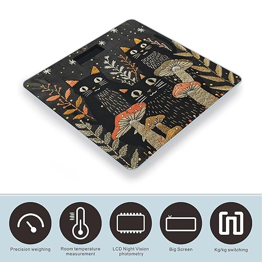 Cats and Mushrooms Scale for Body Weight Highly Accurate Digital Bathroom Scale Sturdy Tempered Glass Weighing Scales with LCD Display Fashion Body Fat Smart Scales 400lb