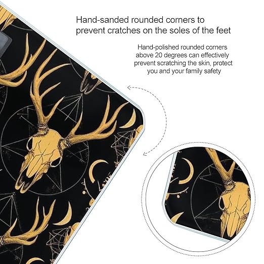 Women's Digital Bathroom Weighing Scale Automatic Switch Energy Saving Scale Smart Scale for Body Weight Sun Moon Goth Hunting Camo Deer Skull