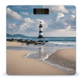 Sea Lighthouse Sandbeach Bathroom Scale for Body Weight LCD Display Digital Bathroom Scale Tempered Glass Bathroom Weight Scales Fashion Smart Scales for Home Bedroom 400 Lb