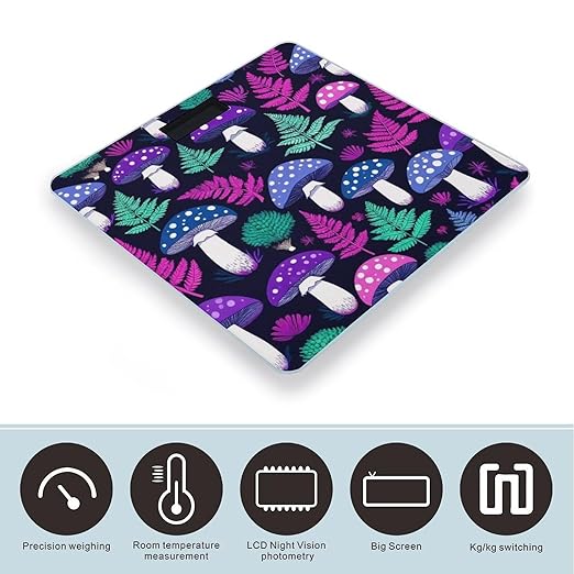 Women's Fashion Automatic Switch Digital Bathroom Weighing Scale Smart Scale Trippy Purple Blue Mushrooms