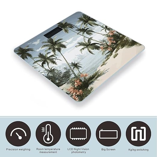 Tropical Palm Trees Weight Scale Large Bathroom Scales Digital Weight with Bright LED Display Non Slip Automatic Weighing Scale Fashion Weighing Machine for Body