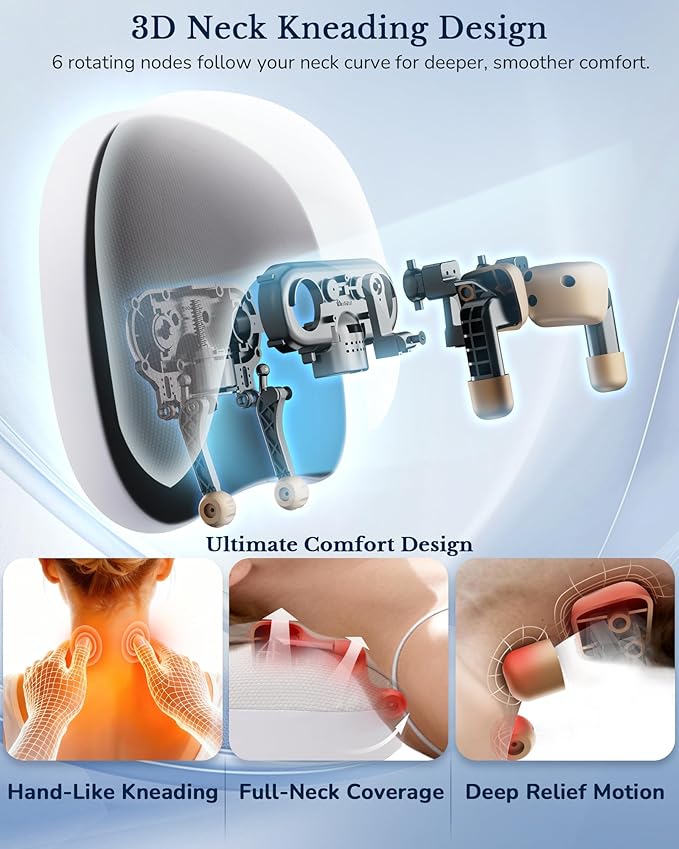 Neck Massager Pillow with Heat : Cordless Neck Massager for Pain Relief Deep Tissue - Rechargeable Massage Pillow 3 Intensity &amp Heating Daily Comfort for Desk Workers Women Men at Home Use