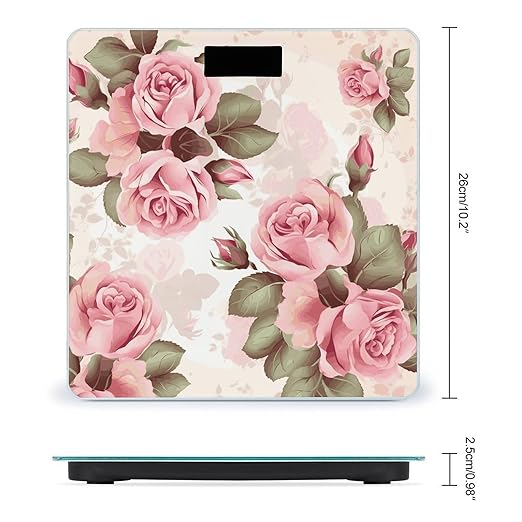 Pink Rose Floral Weight Scale Large Bathroom Scales Digital Weight with Bright LED Display Non Slip Automatic Weighing Scale Fashion Weighing Machine for Body