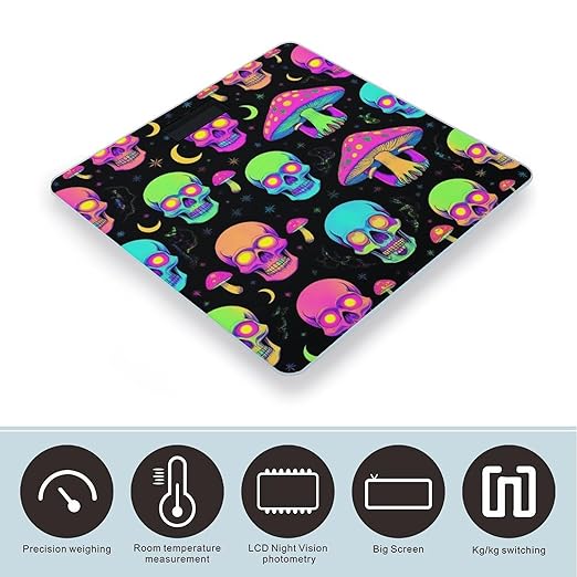 Automatic Switch Digital Bathroom Weighing Scale Smart Scale for Body Weight Trippy Moon Skulls Mushrooms