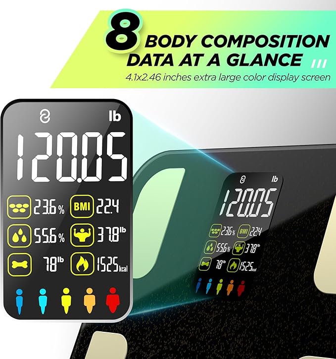 RunStar Scale for Body Weight 8 Electrodes High Accurate Rechargeable Composition Analyzer with BMR Index Body Fat Digital Scale Composition Muscle &amp Fat Measurement Large Display 400lb