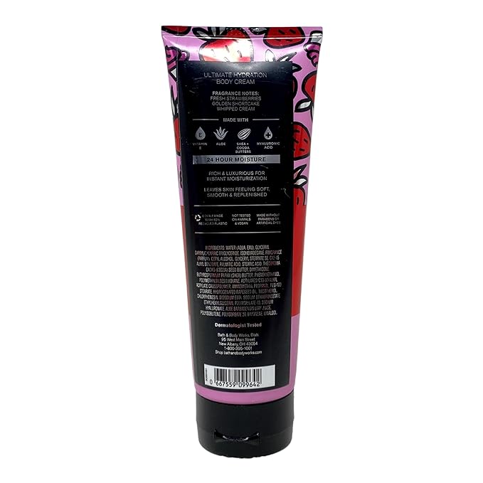 Bath &amp Body Works Strawberry Pound Cake - Moisturizing Body Wash Fine Fragrance Mist and Ultimate Hydration Body Cream - with a Peach Gardenia Bar Soap