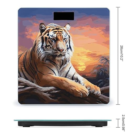 Tiger Colorful Sunset Scale with LCD Easy-to-Read Anti-Slip Weight Digital Bathroom Scale Precision Weighing Scales Sturdy Tempered Glass Body Weight Scales for Daily Use
