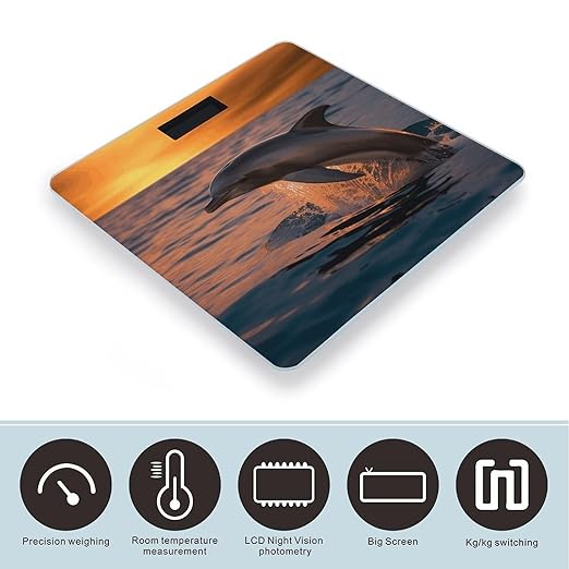 Dusk Dolphin Scale for Body Weight Sturdy Tempered Glass Weighing Scales with LCD Display Accurate Digital Bathroom Scale Convenient Body Fat Smart Scales 400lb