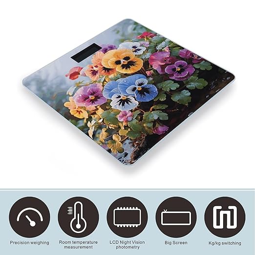 Pansy FlowersScale for Body Weight with LCD High Precision Weighing Scales Fashion Sturdy Tempered Glass Weight Scales Easy-to-Read Digital Bathroom Scale for Daily 400lb