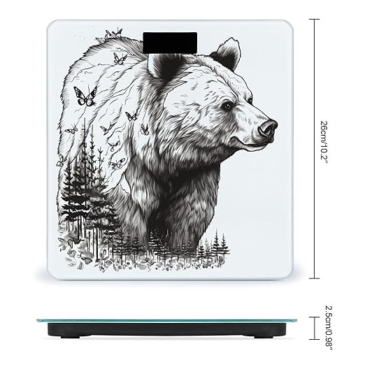 Wildlife Hand Drawn Bear Animal Smart Scale for Body Weight Accurate Bathroom Scale with LED Display Digital Weight Scales Weighing Machine High Precision Scales for Bath Home