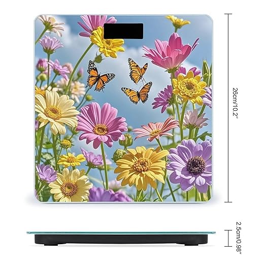 Flowers and Butterflies Scale for Body Weight Highly Accurate Digital Bathroom Body Scale Digital Bathroom Scales for People Anti-Slip Large LCD Display Smart Scales