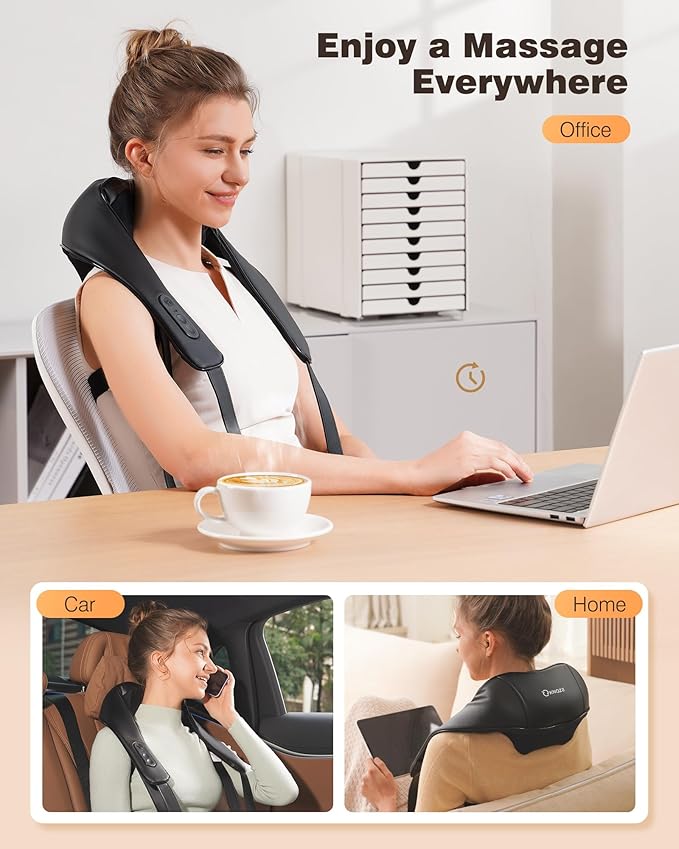 Neck and Shoulder Massager with Heat Cordless Back and Neck Massager Upgraded Graphene Heating 4D Shiatsu Deep Kneading Massage for Shoulder BackLegPain Relief Portable Gifts for Dad Mom Friend