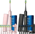 Electric Toothbrush for Adults Rechargeable Sonic Toothbrush IPX7 Waterproof Travel Toothbrush Set with Case 8 Brush Heads Charger 2-Min Smart Timer One Charge Last 60 Days(Pink Black)