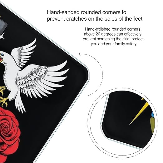 Women's Digital Bathroom Weighing Scale Automatic Switch Energy Saving Scale Smart Scale for Body Weight Vintage Rock Snake Knife Wild Eagle Rose Skull