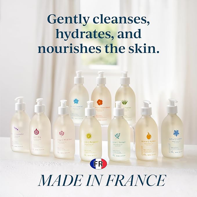 Provence Sante Cleansing Bath &amp Shower Gel - Moisturizing Almond Oil Body Wash for Dry Skin - Nourishing Ripe Apricot Scent - Made in France - 10.2 Oz