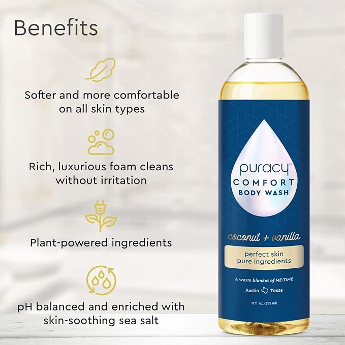 Puracy Natural Body Wash - 2pk 12 fl oz / 355 ml - Body Wash Sensitive Skin - 98.6% Pure Plant Ingredients - Body Wash Women Men &amp Kids - Moisturizing Body Wash / Shower Gel - Coconut &amp Vanil