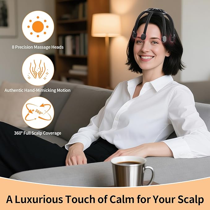 Hands-Free Scalp Massager Electric Octopus Head Massager Wearable Multi-Point Vibration Scalp Massager Quiet &amp Lightweight for Work Gaming &amp Relaxation Tech Gifts for Men Women