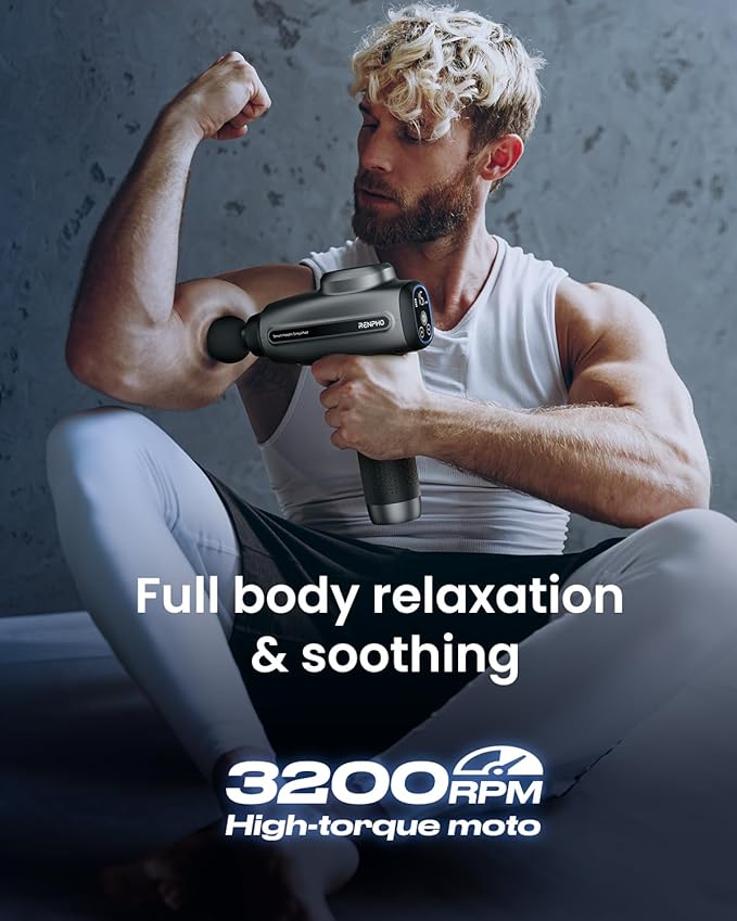 RENPHO Active C4 Massage Gun Percussion Deep Tissue Muscle Massager for Athletes Men Women FSA Approved Electric Handheld Neck Massager Gun for Pain Relief Relax 6 Massage Head HSA