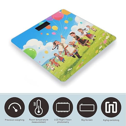 Kids Dancing on Grassland Weight Scale Cute Bathroom Scale for Body Highly Accurate Digital Weighing Machine for People Compact LCD Display Scales with Sturdy Toughened Glass Scales