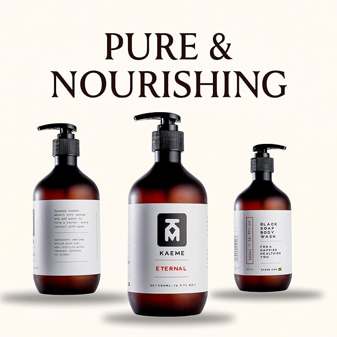 KAEME.COM ETERNAL African Black Soap Body Wash-Deep Cleansing &amp Moisturizing With Natural AntioxidantAntifungal Hydrating Formula for Sensitive Acne-Prone SkinSulfateParaben Free(500mL /16.9Fl