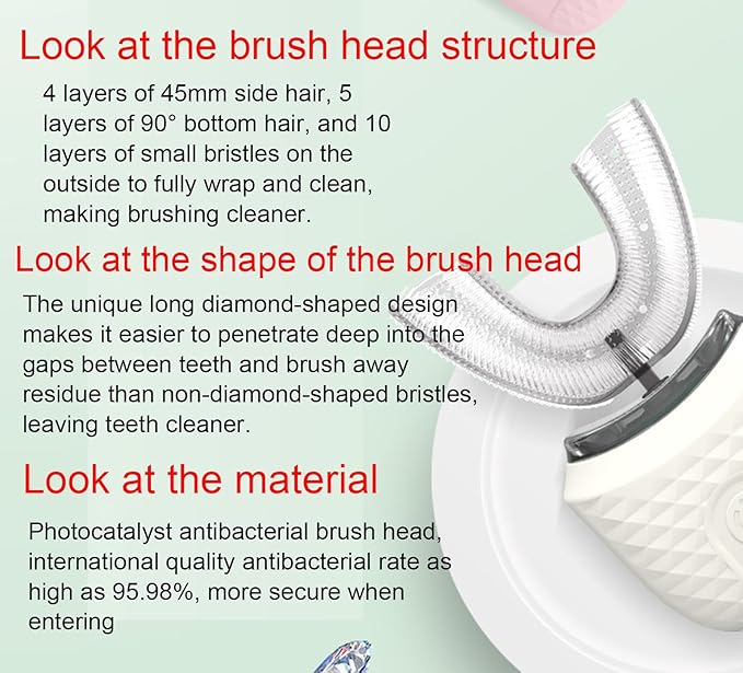 VIDECOR Electric Toothbrush U Shaped Automatic Toothbrush for Adults 360° Whole Mouth Toothbrush Whitening Wireless Charging IPX7 WaterproofC
