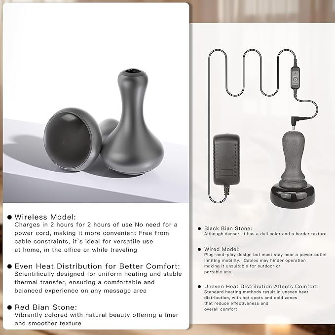 Hot Stones for Massage Hot Stones Muscle Massage with Warmer Wireless Natural Black Bian Stone Electric Gua Sha for Home Spa