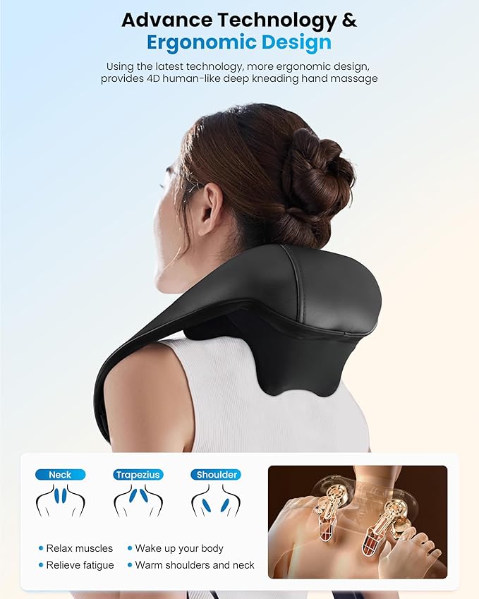 COMFIER Shiatsu Neck Massager with Heat - Cordless 4D Neck and Shoulder Massager for Pain Relief Deep Tissue Graphene Heating Trapezius Muscle Relaxer Massage Pillow Black