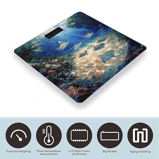 Sea Animals Stingrays Bathroom Scale for Body Weight Bathroom Digital Electronic Weighing Scale with Back Lit LED Display Sturdy Tempered Glass Weight Watchers Scales 400lb