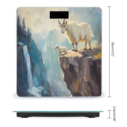 Goats Lambs on Cliff Mountains Digital Bathroom Scale for Body Weight Lighted LCD Display Round Corner