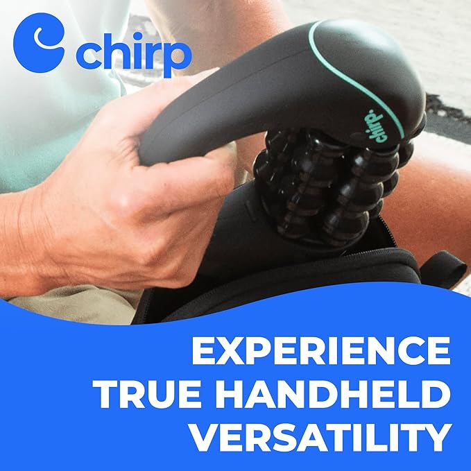 Chirp RPM Mini - Rolling Percussive Massager Percussive Therapy Whole Body Relief Deep Tissue and Muscle Recovery Percussion Massage Rechargeable Hands-Free Base Powerful 3-Speed Spin