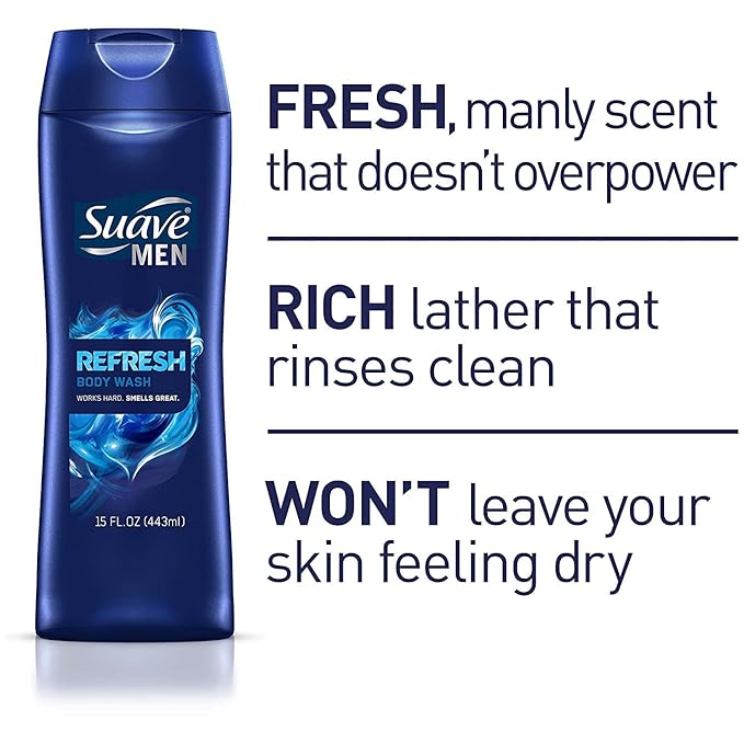 Suave Men Body Wash Refreshing 12 Fl Oz (Pack of 6)