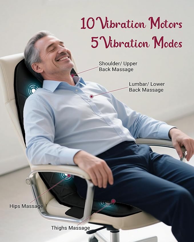 Vibraiton Back Massager for Chair Massage Seat Cushion Back Massage Pad with Heat10 Vibration Motors5 Vibration ModesChair Massager at Office/Home