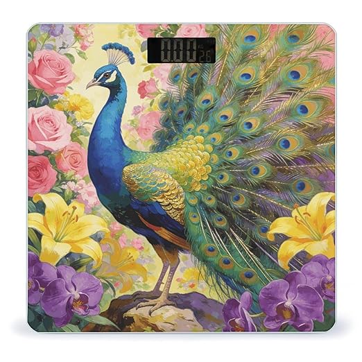 Flowers and Feathers Weight ScaleClear LED Display Bathroom Digital Weighing ScaleTempered Glass Digital Bathroom Scale for Body Weight Capacity Up to 400 Lbs