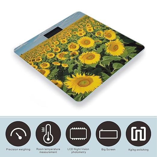 Many Beautiful Sunflowers Scale for Body Weight Accurate Digital Bathroom Scale Toughened Glass High Precision Scales Smart Weight Scales with Large LCD Backlight Display Weighing Machine