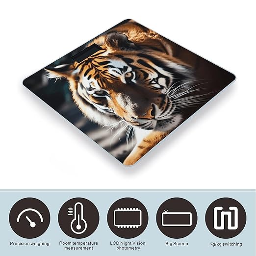 Wild Animal Tiger Bathroom Scale Rounded Smart Scale for Body Weight Automatic Power On/Off Weight Scales Accurate Bathroom Digital Scales for Pet Home Bedroom Kitchen