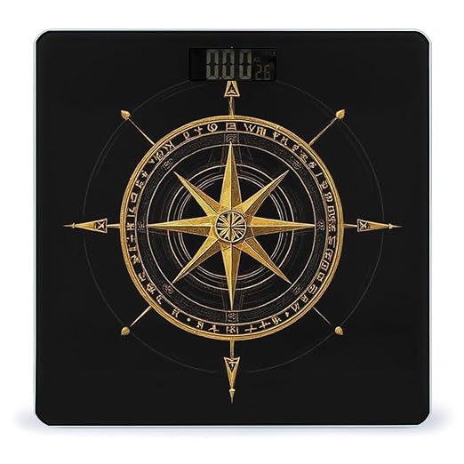 Men's Smart Scale for Body Weight Digital Bathroom Weighing Scale Automatic Switch Energy Saving Scale Ancient Viking Vegvisir Art Wind Rose Magic Navigation Gold Compass