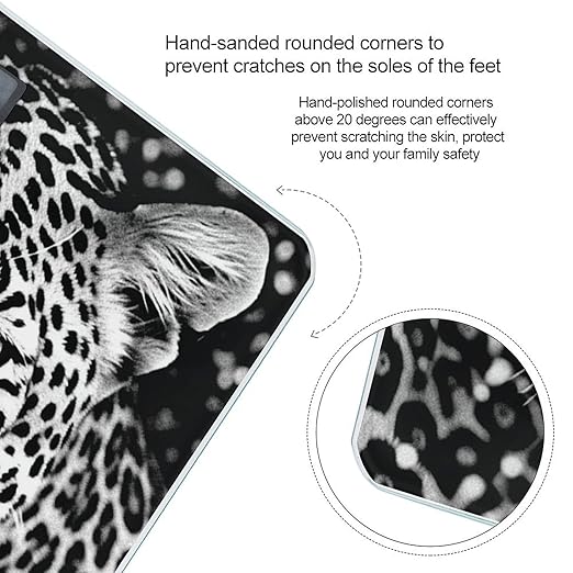 Black and White Leopard Face Bathroom Scale for Body Weight LCD Display Digital Bathroom Scale Tempered Glass Bathroom Weight Scales Fashion Smart Scales for Home Bedroom 400 Lb