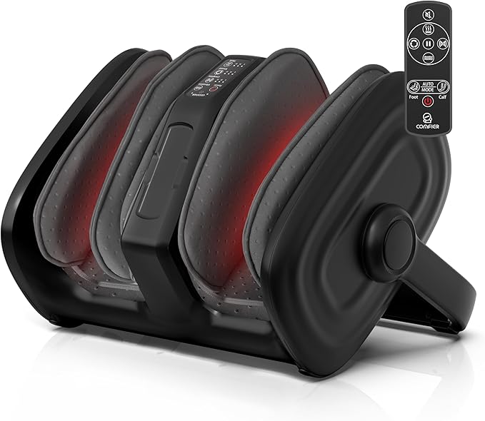 COMFIER Shiatsu Foot Massager with Heat Calf Massager for Plantar Fasciitis Kneading/Vibration/Compression Feet Massager Remote Control Up to Size 14 Gifts for Women Men