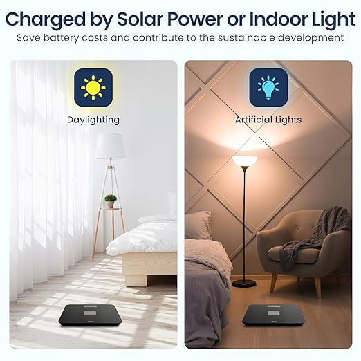 Solar Powered Weight Scale with Endless Power Scale for Body Weight Electronic Bathroom Scale for Weight Loss Digital Weighing Scale with 0.1lb Accuracy No Battery Required 400lb/180kg