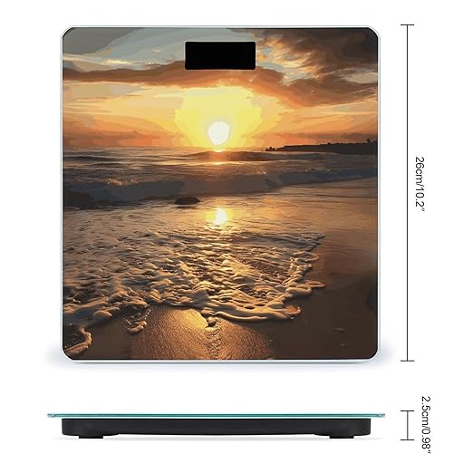 Sunset Ocean Beach Scale for Body Weight Anti-Slip Sturdy Tempered Glass Weighing Machine Highly Digital Accurate Bright LCD Bathroom Scale for Household Gift