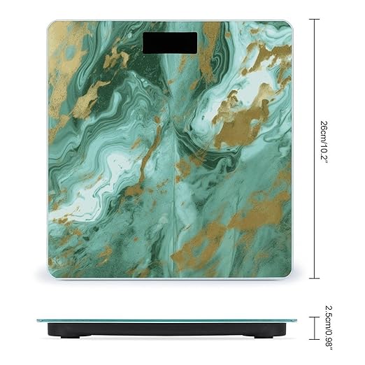 Green Gold Marble Digital Bathroom Scale for Body Weight with High Precision Digital Weighing Scale with BMI Clear LCD Display and Step-On Measures Weight Up to 180kg