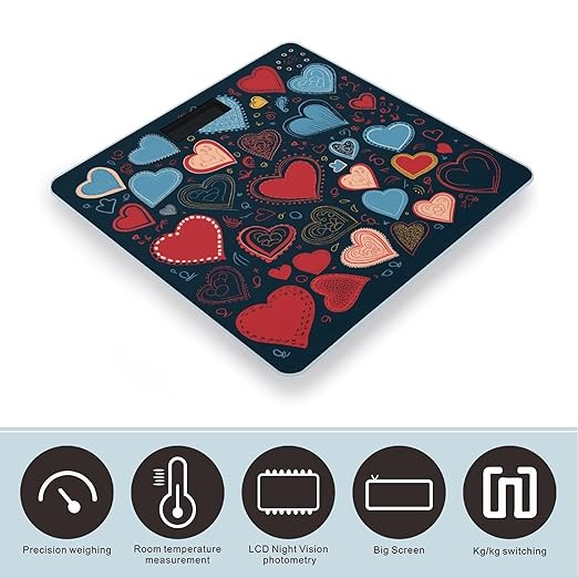 Arious Heart Shapes Scale for Body Weight Anti-Slip Tempered Glass Digital Bathroom Scales Clear LCD Display Weighing Scale Safe Rounded Corners Smart Scales