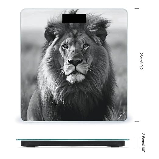African Lion Black and White Scale for Body Weight Safe Rounded Corners Tempered Glass Digital Bathroom Scale LED Display 400lb Capacity Weight Scales with High Precision Sensors