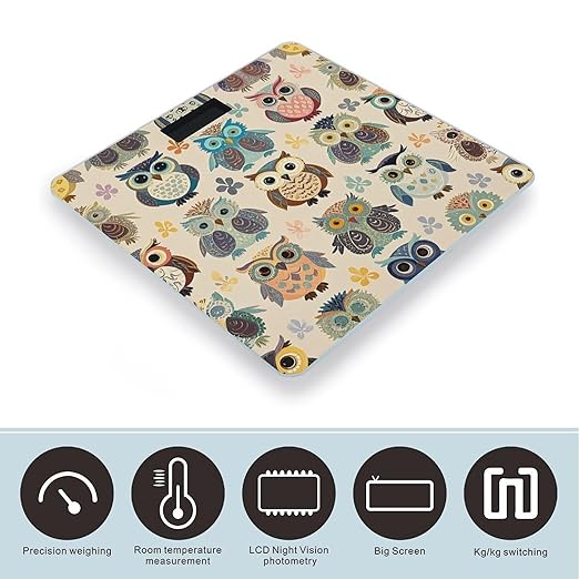 Color Owl Pattern Scale for Body Weight Accurate Digital Bathroom Scale Toughened Glass High Precision Scales Smart Weight Scales with Large LCD Backlight Display Weighing Machine